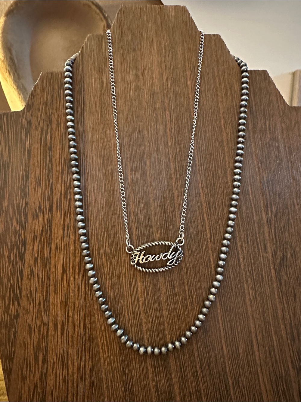 Sterling Silver "Howdy" Script Pendant Necklace with Beaded Chain